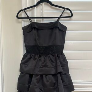 BCBG Black Tiered Ruffled Mini Dress Spaghetti Strap